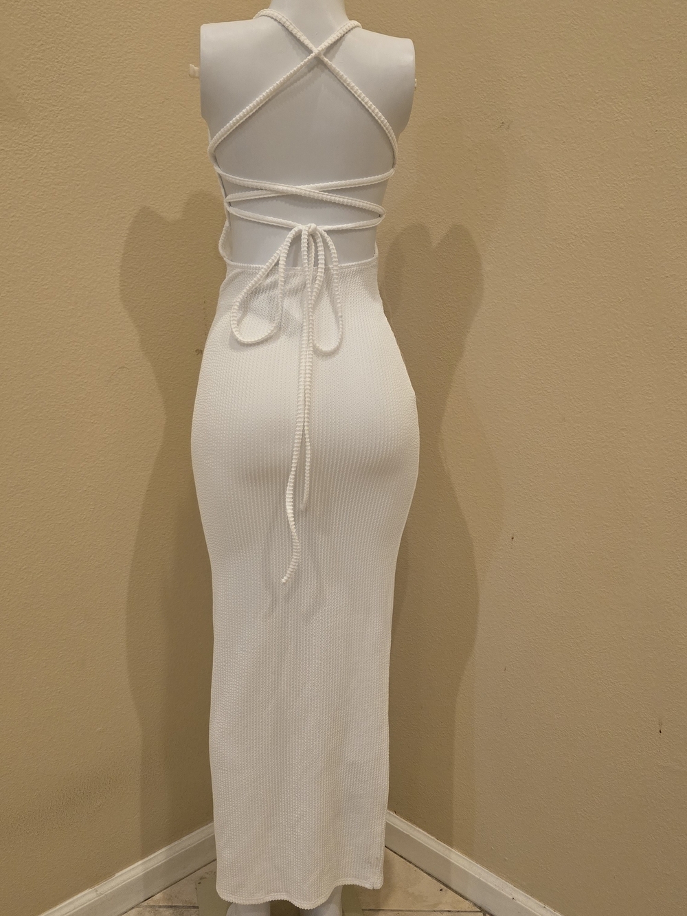 White Ribbed Maxi Dress with Crisscross Back Maxi Dress
